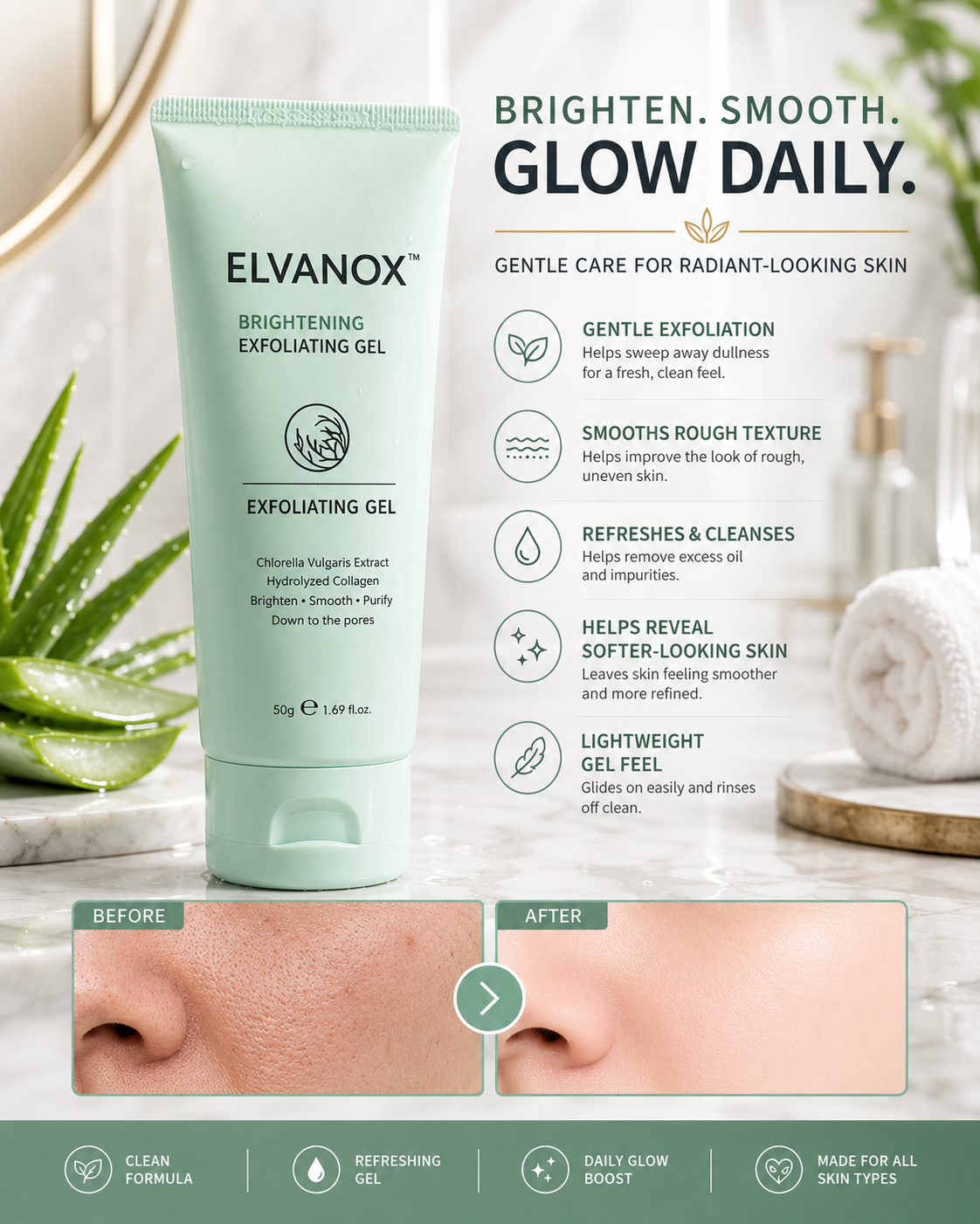 ELVANOX™ Face & Body Soft Peel Glow Reset Gel